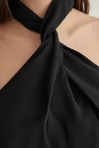 TRENDYOLMİLLA Black Modal Barbell Collar Neck Knotted Weaving Blouse - Image 4
