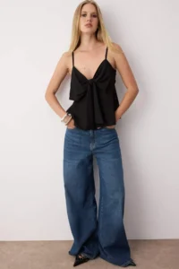 TRENDYOLMİLLA Black linen look Bow Detailed Sleeveless Weaving Blouse