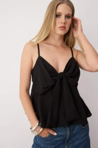TRENDYOLMİLLA Black linen look Bow Detailed Sleeveless Weaving Blouse - Image 2