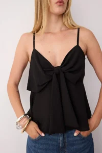 TRENDYOLMİLLA Black linen look Bow Detailed Sleeveless Weaving Blouse - Image 3