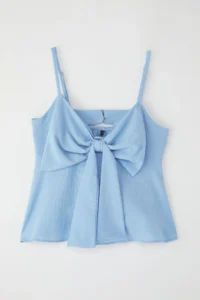TRENDYOLMİLLA Light Blue linen look Bow Detailed Sleeveless Weaving Blouse - Image 5