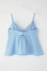 TRENDYOLMİLLA Light Blue linen look Bow Detailed Sleeveless Weaving Blouse - Image 6