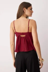 TRENDYOLMİLLA Dark Rejection linen look Bow Detailed Sleeveless Weaving Blouse - Image 4