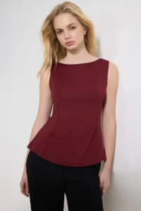 TRENDYOLMİLLA Burgundy peplum Fitted Knitting Blouse - Image 2