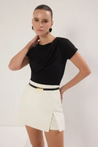 TRENDYOLMİLLA Black Drape Detailed Fitted Knitting Blouse - Image 2