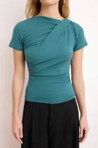TRENDYOLMİLLA Petrol Blue Blue Blue Drape Detailed Fitted Knitting Blouse - Image 3