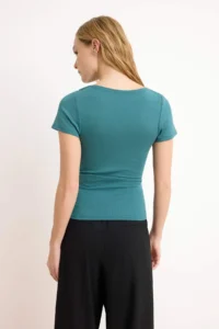 TRENDYOLMİLLA Petrol Blue Blue Blue Drape Detailed Fitted Knitting Blouse - Image 4