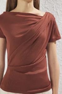 TRENDYOLMİLLA Brown Ruffle/Drape Detailed Fitted Knitting Blouse - Image 3