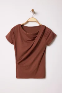 TRENDYOLMİLLA Brown Ruffle/Drape Detailed Fitted Knitting Blouse - Image 5