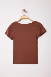 TRENDYOLMİLLA Brown Ruffle/Drape Detailed Fitted Knitting Blouse - Image 7