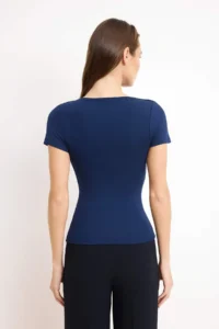 TRENDYOLMİLLA Navy Blue Drape Detailed Fitted Knitting Blouse - Image 4