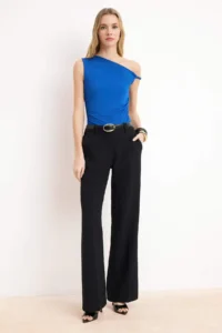 TRENDYOLMİLLA Saks Blue Plain Fitted Flexible Knitting Blouse - Image 2