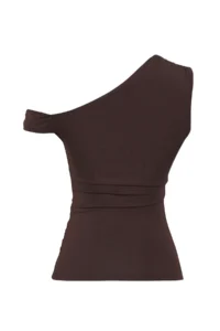 TRENDYOLMİLLA Brown Asymmetric Collar Drape Detailed Fitted Knitting Blouse - Image 6
