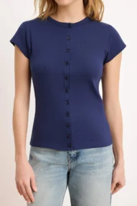 TRENDYOLMİLLA Navy Blue buttoned Fitted Knitting Blouse - Image 3