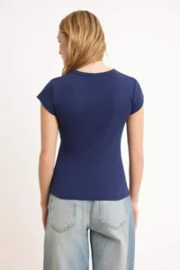 TRENDYOLMİLLA Navy Blue buttoned Fitted Knitting Blouse - Image 4