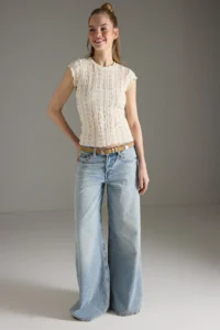 TRENDYOLMİLLA Ecru Lace Fitted Moon Arm Knitting Blouse