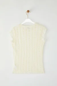 TRENDYOLMİLLA Ecru Lace Fitted Moon Arm Knitting Blouse - Image 6