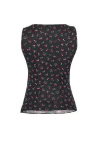 TRENDYOLMİLLA Black Tulle Cherry Printed V-neck Fitted Knitting Blouse - Image 6