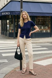 TRENDYOLMİLLA Navy Blue Crew Neck Thin Blouse