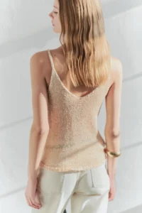 TRENDYOLMİLLA Gold Crop sequined Metallic Thread Blouse - Image 2