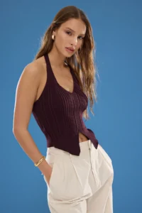 TRENDYOLMİLLA Plum Boyundan Sleeveless Thin Blouse