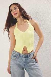 TRENDYOLMİLLA Yellow Boyundan Sleeveless Knitwear Thin Blouse - Image 2