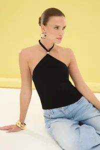 TRENDYOLMİLLA Black Boyundan Sleeveless Thin Blouse