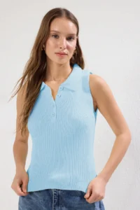 TRENDYOLMİLLA Baby Blue Yaka Ribbed Thin Blouse - Image 2
