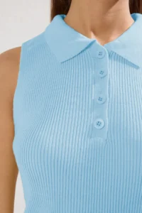 TRENDYOLMİLLA Baby Blue Yaka Ribbed Thin Blouse - Image 3