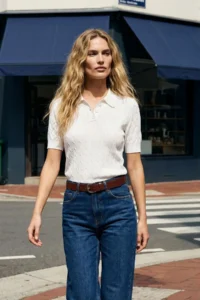 TRENDYOLMİLLA Ecru Polo Shirt Collar Braided Premium Yarn / Special Yarn Knitwear Thin Blouse