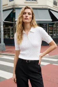 TRENDYOLMİLLA Ecru Polo Shirt Collar Braided Premium Yarn / Special Yarn Knitwear Thin Blouse - Image 2