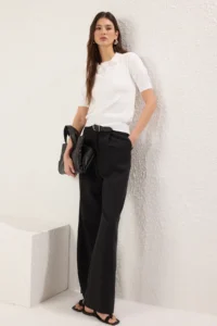 TRENDYOLMİLLA Ecru Polo Shirt Collar Braided Premium Yarn / Special Yarn Knitwear Thin Blouse - Image 4