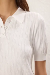 TRENDYOLMİLLA Ecru Polo Shirt Collar Braided Premium Yarn / Special Yarn Knitwear Thin Blouse - Image 5