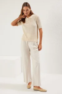 TRENDYOLMİLLA Stone Brümer İplik Polo Shirt Collar Thin Blouse - Image 2