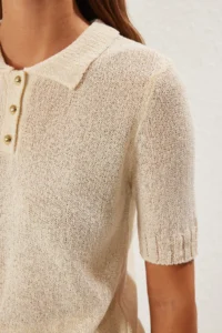 TRENDYOLMİLLA Stone Brümer İplik Polo Shirt Collar Thin Blouse - Image 4