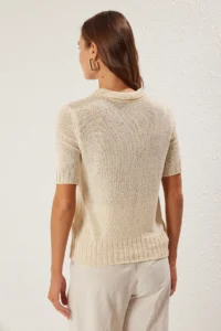 TRENDYOLMİLLA Stone Brümer İplik Polo Shirt Collar Thin Blouse - Image 5