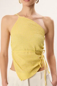 TRENDYOLMİLLA Yellow Tek Sleeveless Striped Weaving Blouse - Image 3
