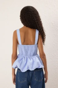 TRENDYOLMİLLA Light Blue Balloon Skirt Sleeveless Weaving Weaving Blouse - Image 4