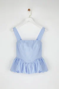 TRENDYOLMİLLA Light Blue Balloon Skirt Sleeveless Weaving Weaving Blouse - Image 5