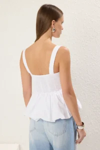 TRENDYOLMİLLA White Balloon Skirt Sleeveless Weaving Blouse - Image 4