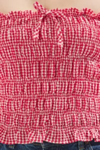 TRENDYOLMİLLA Rejection Bow Detailed Fitted Strapless Gingham Weaving Blouse - Image 3