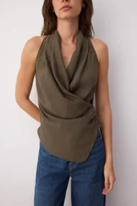 TRENDYOLMİLLA Khaki Modal Double breasted Weaving Blouse - Image 3