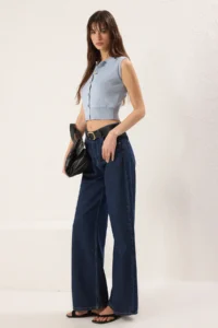 TRENDYOLMİLLA Light Blue Polo Shirt Collar Premium Yarn / Special Yarn Knitwear Thin Blouse - Image 2