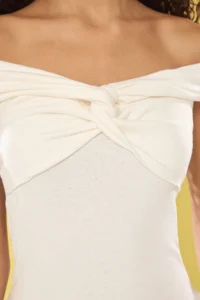 TRENDYOLMİLLA Ecru Carmen Collar Knot Detailed Fitted Knitting Blouse - Image 3