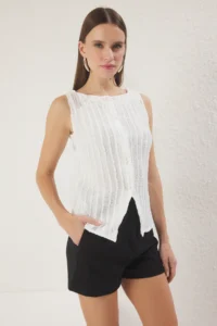 TRENDYOLMİLLA Ecru Knitwear look Regular/Normal Pattern Knitting Blouse