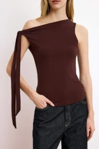 TRENDYOLMİLLA Brown Asymmetric Yaka Binding Detailed Flexible Knitting Blouse - Image 3