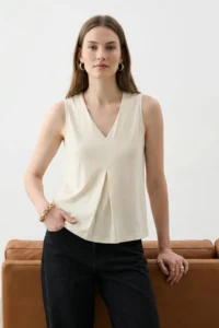 TRENDYOLMİLLA Stone More Sustainable Modal Flowy Fabric Regular Pattern Pleated Knitting Blouse - Image 2