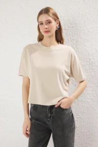 TRENDYOLMİLLA Stone relaxed/Rahat Pattern Crop Flexible Knitting Blouse