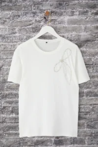 TRENDYOLMİLLA Ecru Bow Stone Detailed Regular/Normal Pattern Knitting Blouse - Image 5