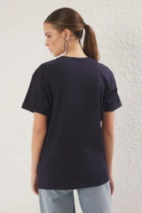 TRENDYOLMİLLA Navy Blue Bow Stone Detailed Regular/Normal Pattern Knitting Blouse - Image 5
